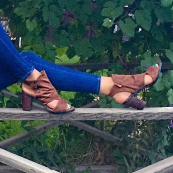 Distressed Mocha Cut Out Peep Toe Bootie - Picture 5 of 8